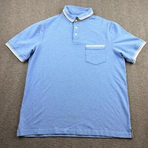 Merona Men's L Large Blue Cotton Short Sleeve Tipped Collar Pocket Polo Shirt